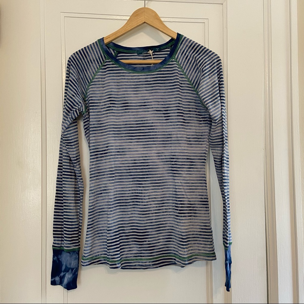 Prana Blue and White Striped Long Sleeve Tee
